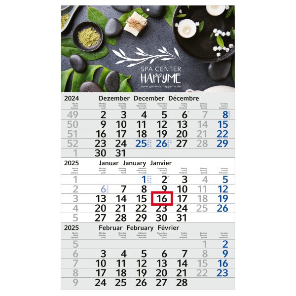 3 maands kalender bedrukken blauw