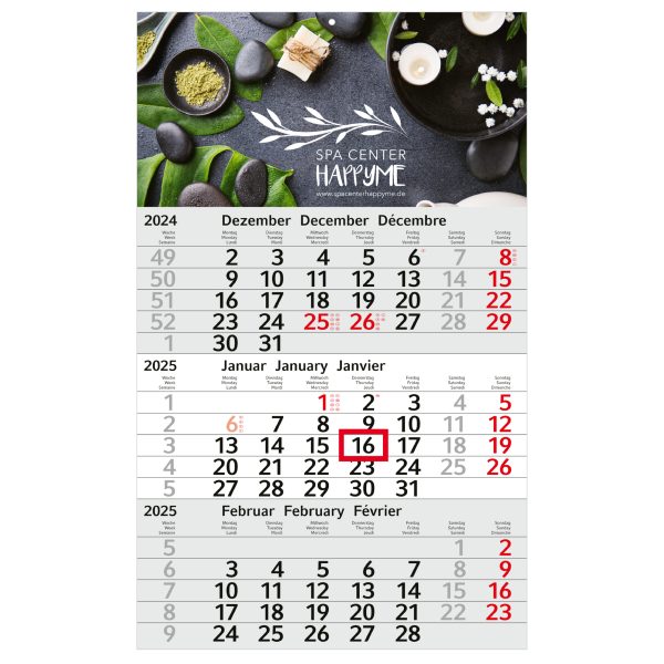 3-maands kalender bedrukken rood